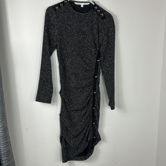 Veronica Beard Black & Silver Ruched Metallic Ira Dress 2 - Picture 9 of 16
